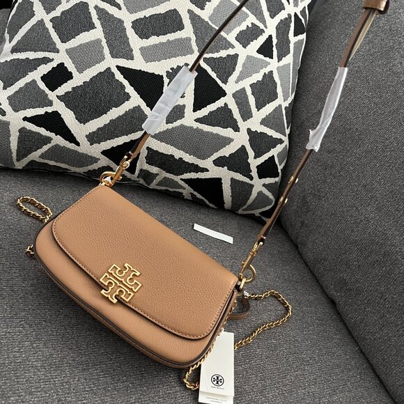 NWT Tory Burch Britten Tan Leather Convertible Flap Crossbody Shoulder Bag138772 - Picture 2 of 7